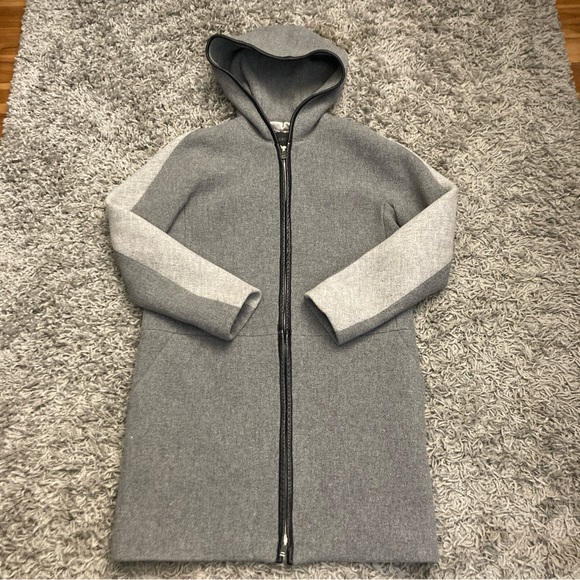 J. Crew Women’s Nello Gori Stadium Cloth Hooded Colorblock Coat w/ Leather Trim - Picture 3 of 10